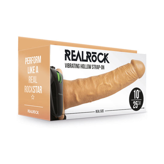 RealRock Realistic 10 in. Vibrating Hollow Strap-On Tan - Not Very Vanilla