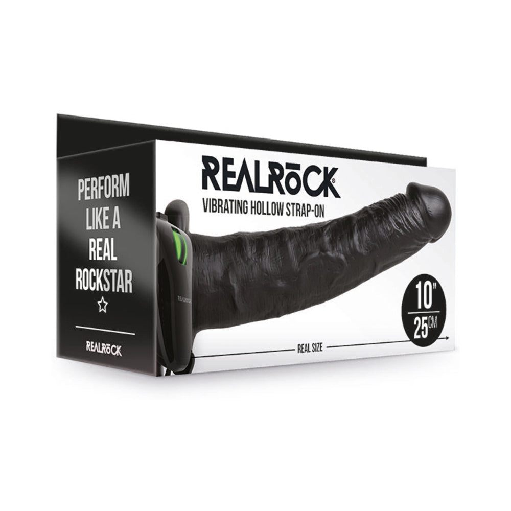 RealRock Realistic 10 in. Vibrating Hollow Strap-On Black - Not Very Vanilla