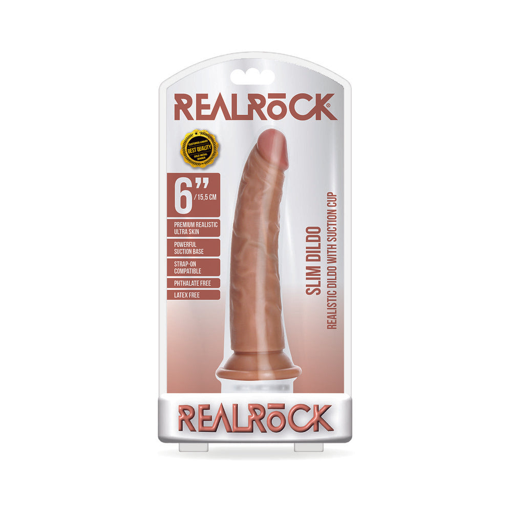 RealRock Realistic 6 in. Slim Dildo With Suction Cup Tan - Not Very Vanilla