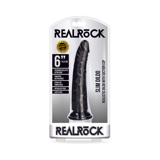 RealRock Realistic 6 in. Slim Dildo With Suction Cup Black - Not Very Vanilla