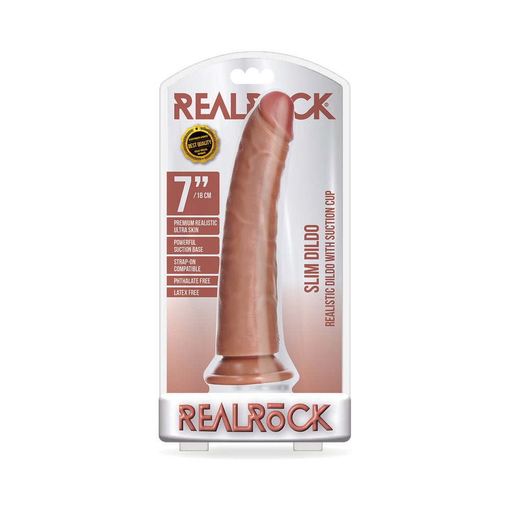 RealRock Realistic 7 in. Slim Dildo With Suction Cup Tan - Not Very Vanilla