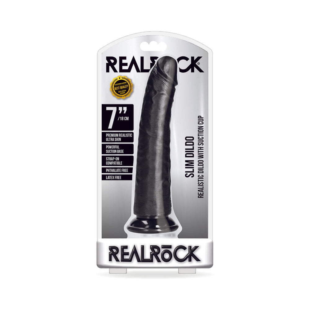 RealRock Realistic 7 in. Slim Dildo With Suction Cup Black - Not Very Vanilla