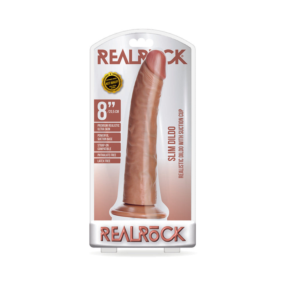 RealRock Realistic 8 in. Slim Dildo With Suction Cup Tan - Not Very Vanilla