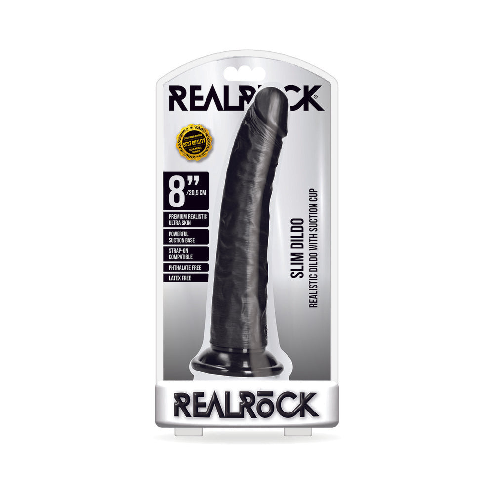 RealRock Realistic 8 in. Slim Dildo With Suction Cup Black - Not Very Vanilla