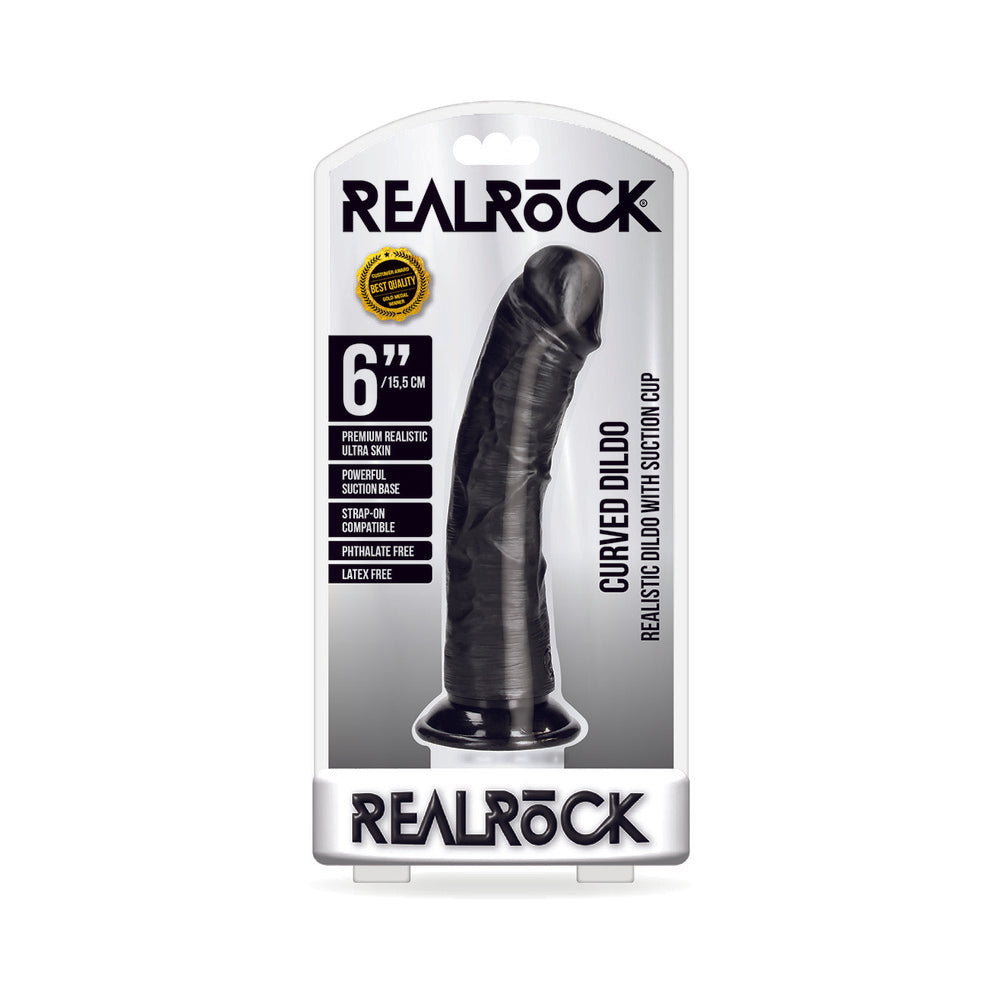 RealRock Realistic 6 in. Curved Dildo With Suction Cup Black - Not Very Vanilla