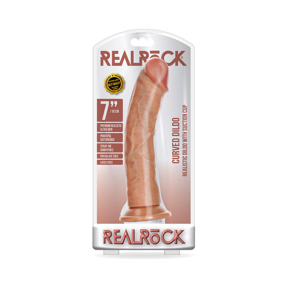 RealRock Realistic 7 in. Curved Dildo With Suction Cup Tan - Not Very Vanilla