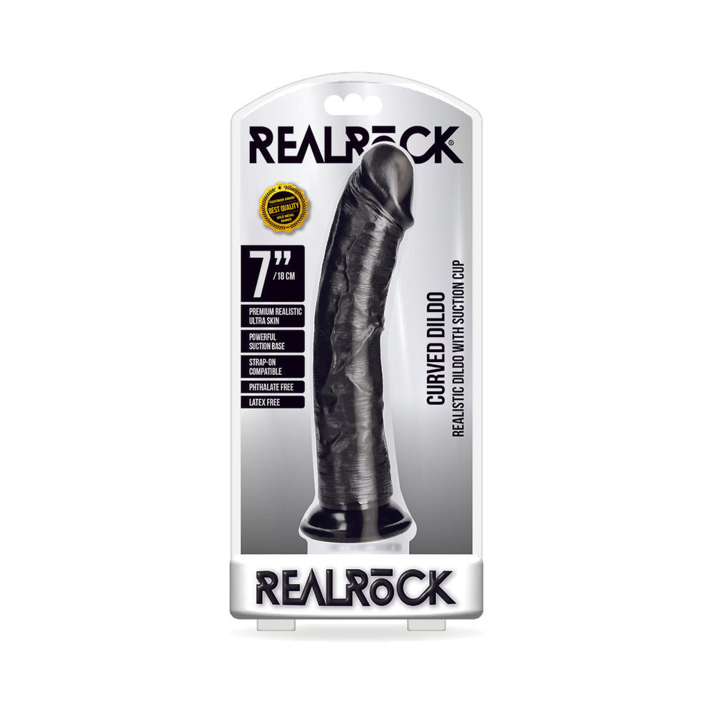 RealRock Realistic 7 in. Curved Dildo With Suction Cup Black - Not Very Vanilla