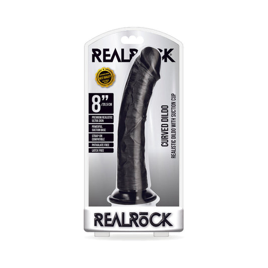 RealRock Realistic 8 in. Curved Dildo With Suction Cup Black - Not Very Vanilla