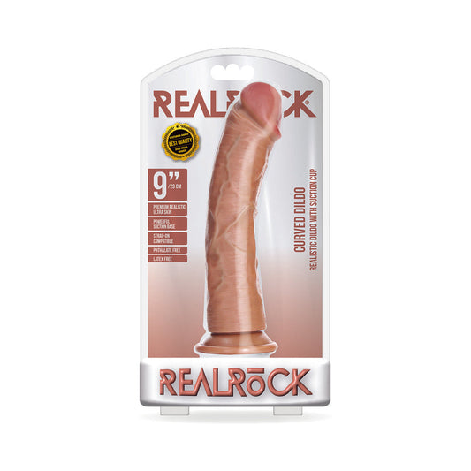 RealRock Realistic 9 in. Curved Dildo With Suction Cup Tan - Not Very Vanilla