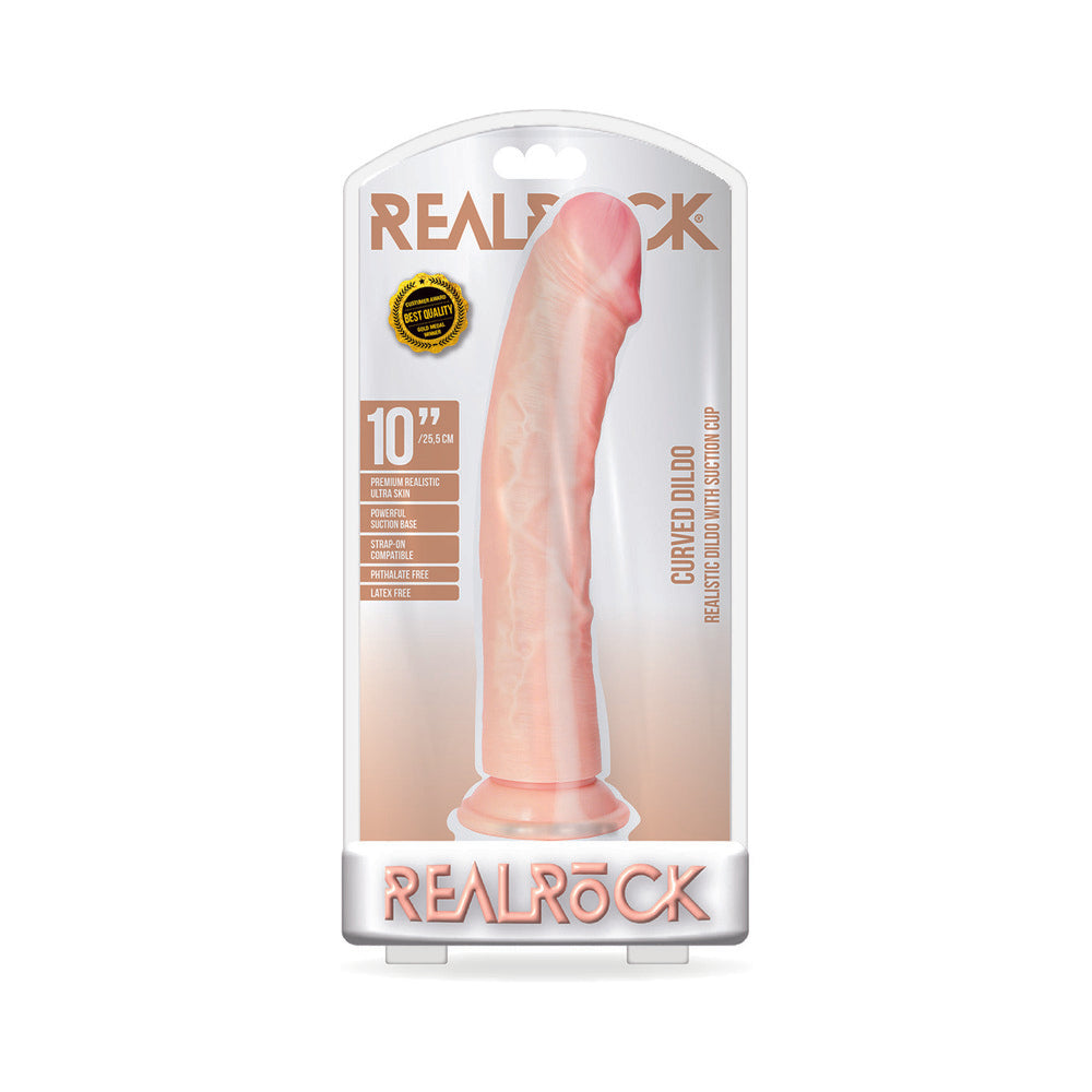 RealRock Realistic 10 in. Curved Dildo With Suction Cup Beige - Not Very Vanilla