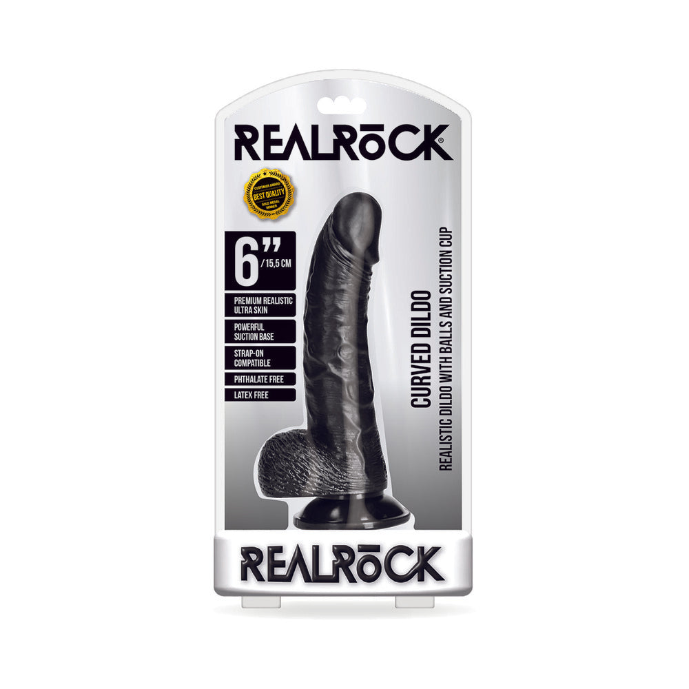 RealRock Realistic 6 in. Curved Dildo With Balls and Suction Cup Black - Not Very Vanilla