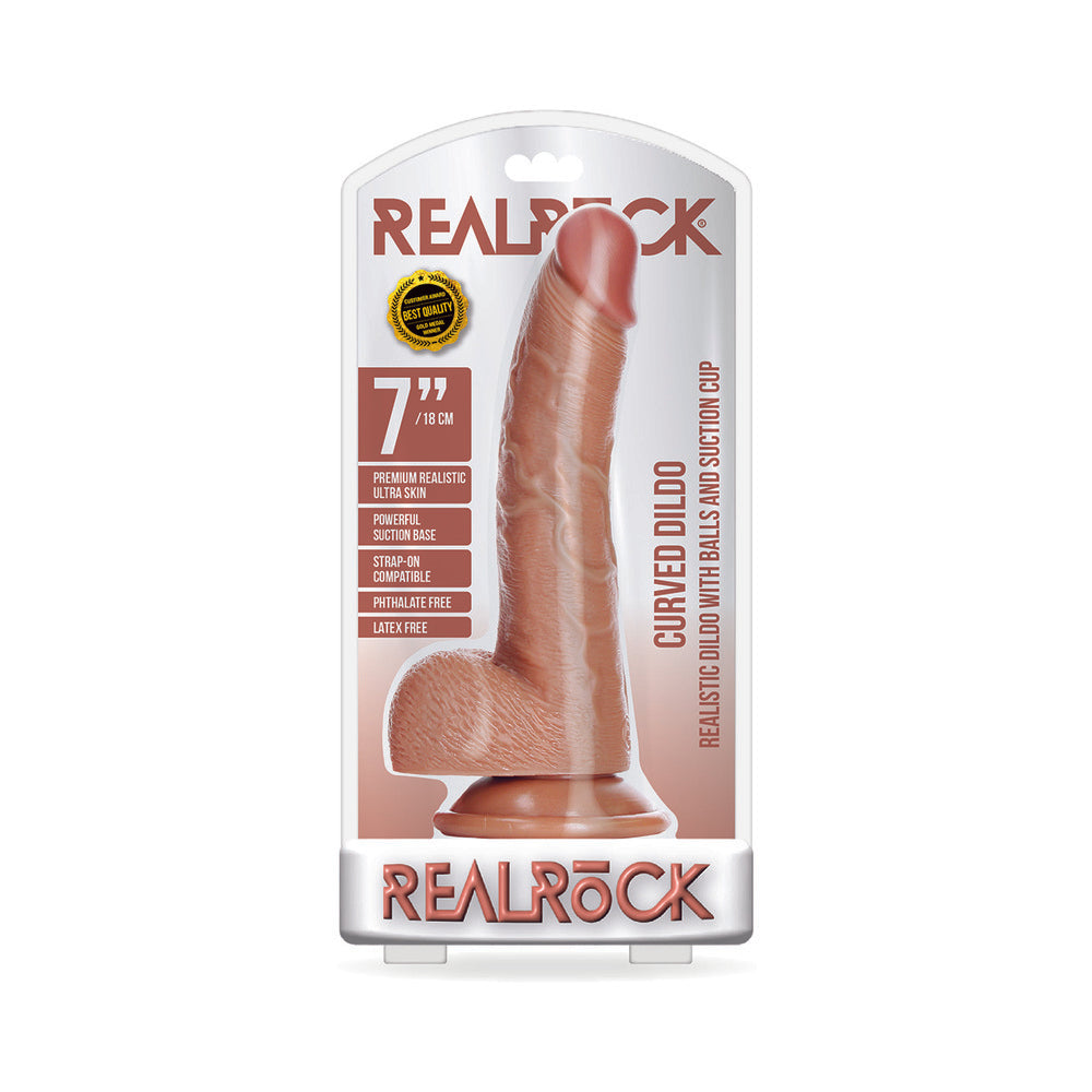 RealRock Realistic 7 in. Curved Dildo With Balls and Suction Cup Tan - Not Very Vanilla