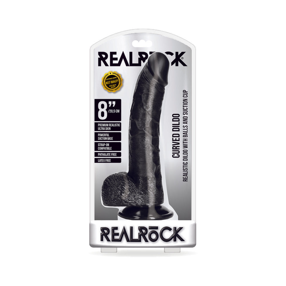 RealRock Realistic 8 in. Curved Dildo With Balls and Suction Cup Black - Not Very Vanilla