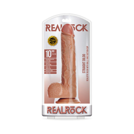 RealRock Realistic 10 in. Straight Dildo With Balls and Suction Cup Tan - Not Very Vanilla