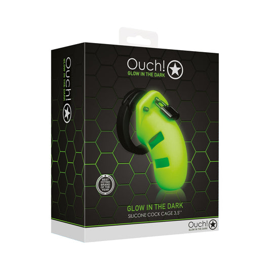 Ouch! Glow in the Dark 3.5 in. Silicone Cock Cage Neon Green - Not Very Vanilla