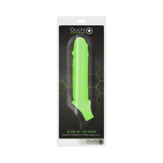 Ouch! Glow in the Dark Smooth Stretchy 6.3 in. Penis Sleeve Neon Green - Not Very Vanilla