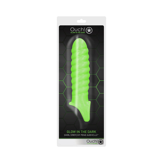 Ouch! Glow in the Dark Swirl Stretchy 6.2 in. Penis Sleeve Neon Green - Not Very Vanilla