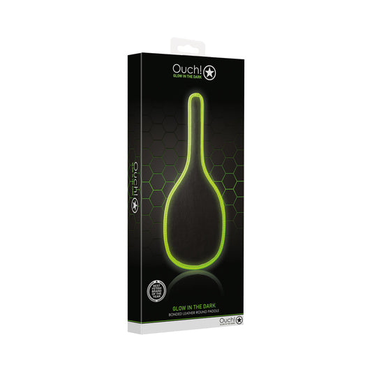 Ouch! Glow in the Dark Bonded Leather Round Paddle Neon Green - Not Very Vanilla