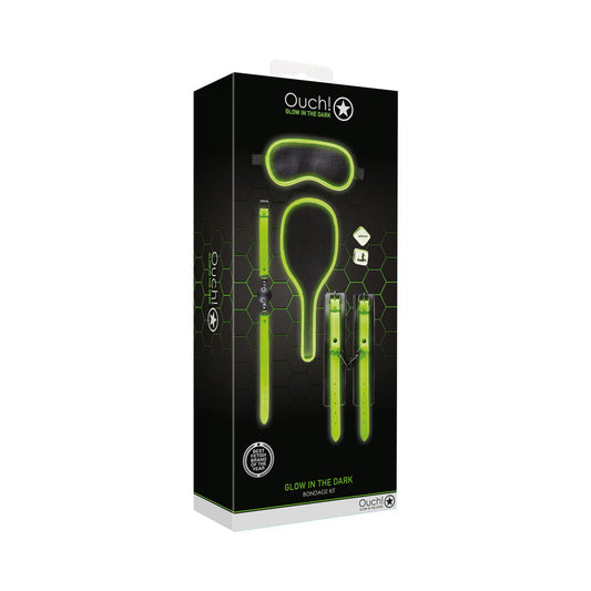 Ouch! Glow in the Dark 7-Piece Bondage Kit Neon Green - Not Very Vanilla