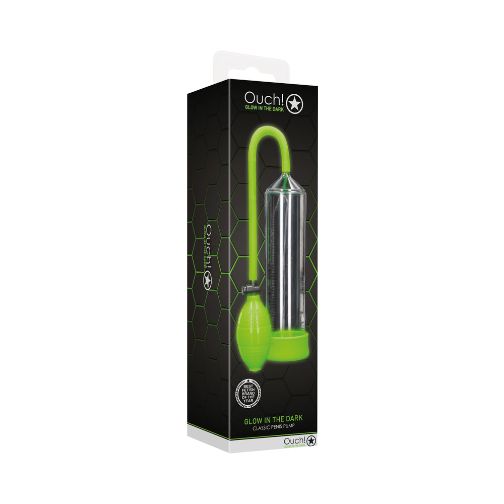 Ouch! Glow in the Dark Classic Penis Pump Neon Green - Not Very Vanilla