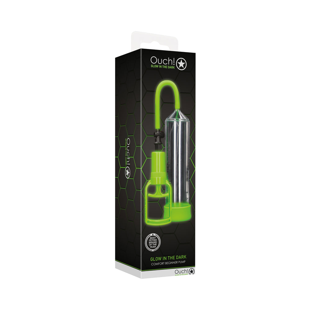 Ouch! Glow in the Dark Comfort Beginner Penis Pump Neon Green - Not Very Vanilla