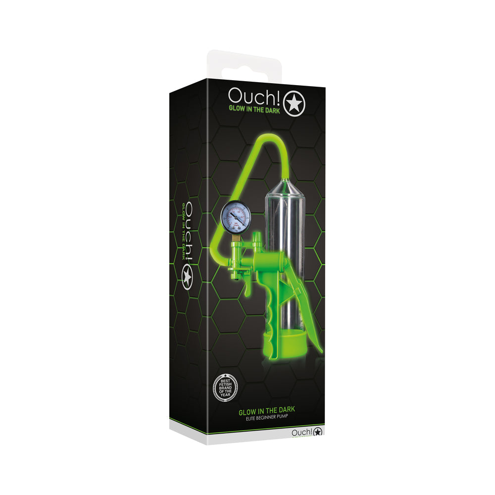 Ouch! Glow in the Dark Elite Beginner Penis Pump Neon Green - Not Very Vanilla