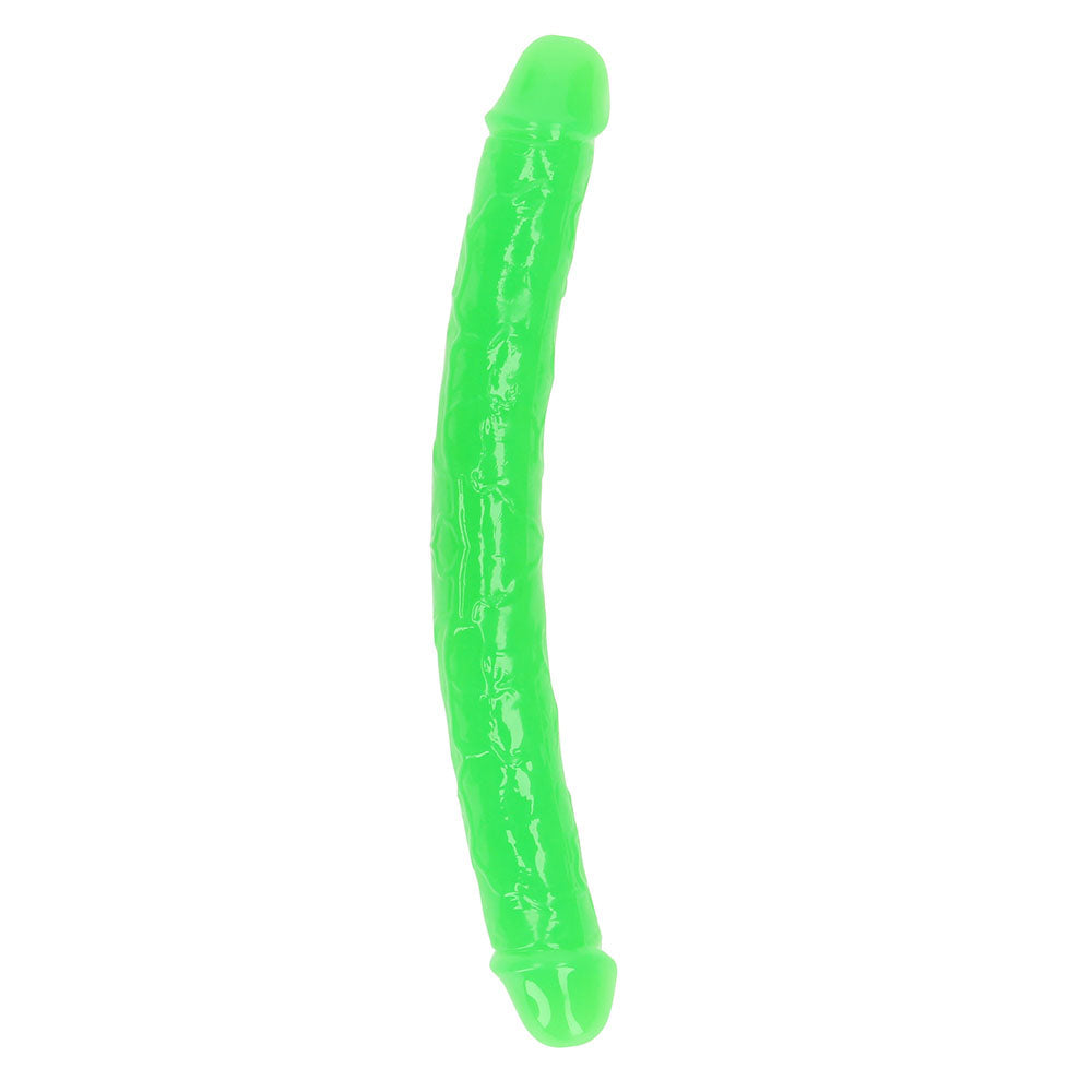 RealRock Glow in the Dark Double Dong 12 in. Dual-Ended Dildo Neon Green - Not Very Vanilla