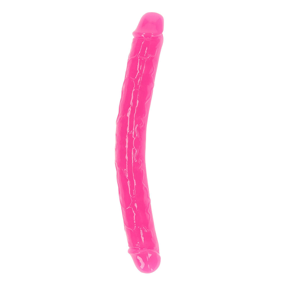 RealRock Glow in the Dark Double Dong 12 in. Dual-Ended Dildo Neon Pink - Not Very Vanilla