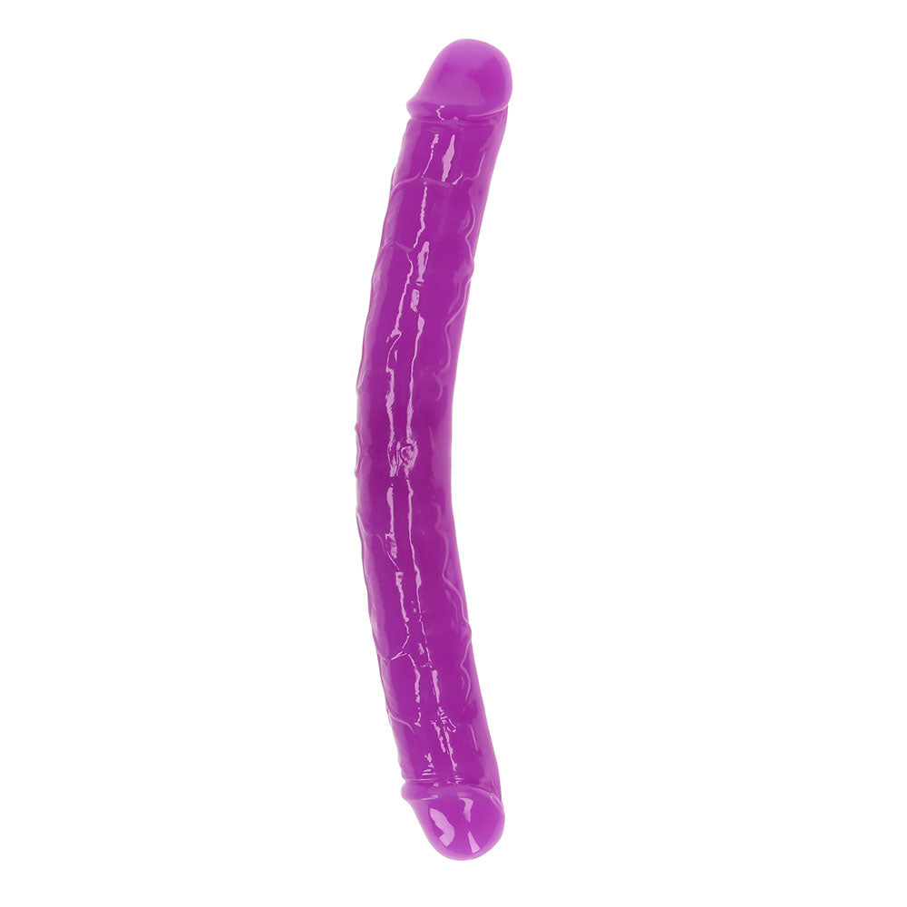 RealRock Glow in the Dark Double Dong 12 in. Dual-Ended Dildo Neon Purple - Not Very Vanilla