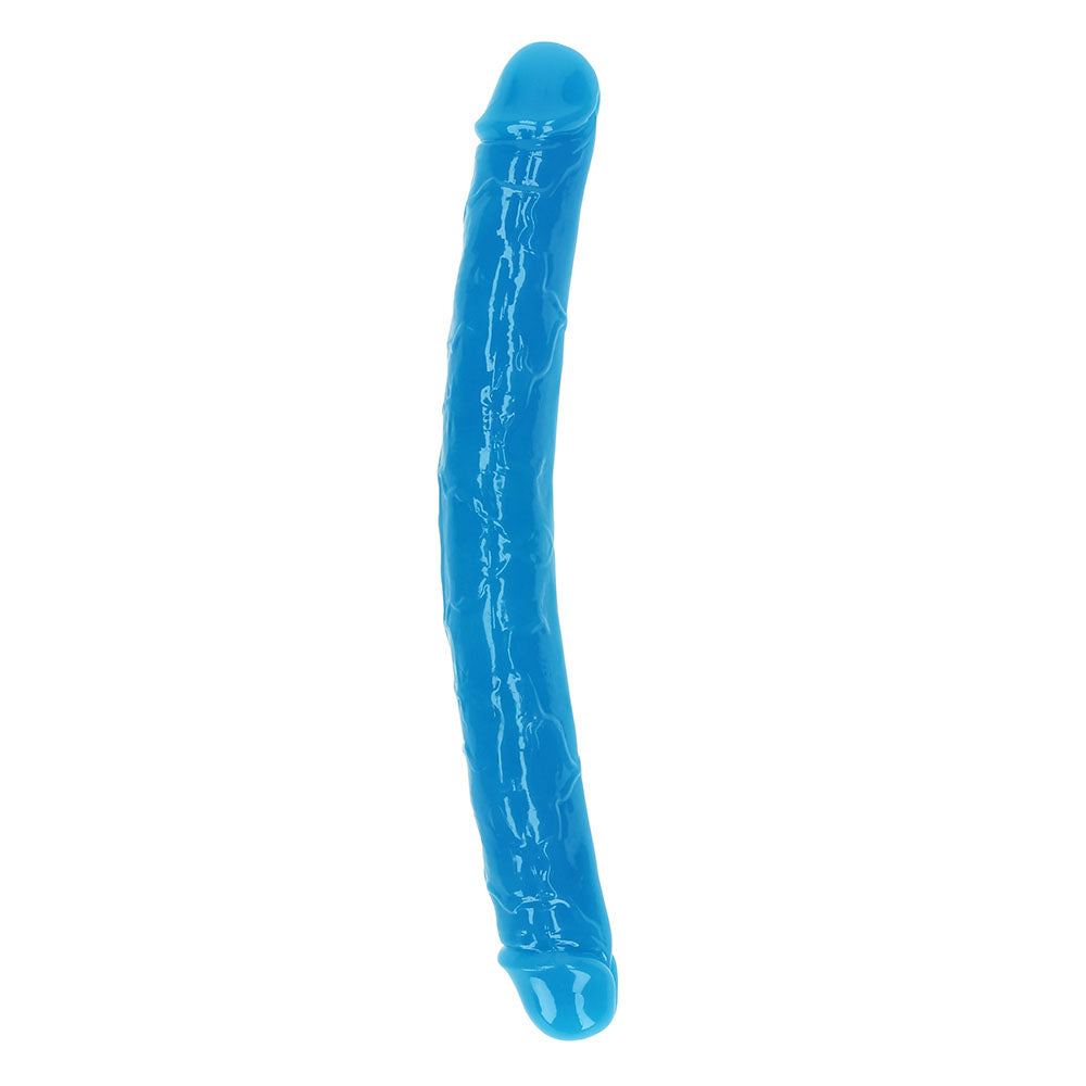 RealRock Glow in the Dark Double Dong 12 in. Dual-Ended Dildo Neon Blue - Not Very Vanilla