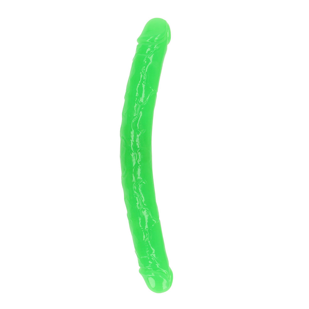 RealRock Glow in the Dark Double Dong 15 in. Dual-Ended Dildo Neon Green - Not Very Vanilla