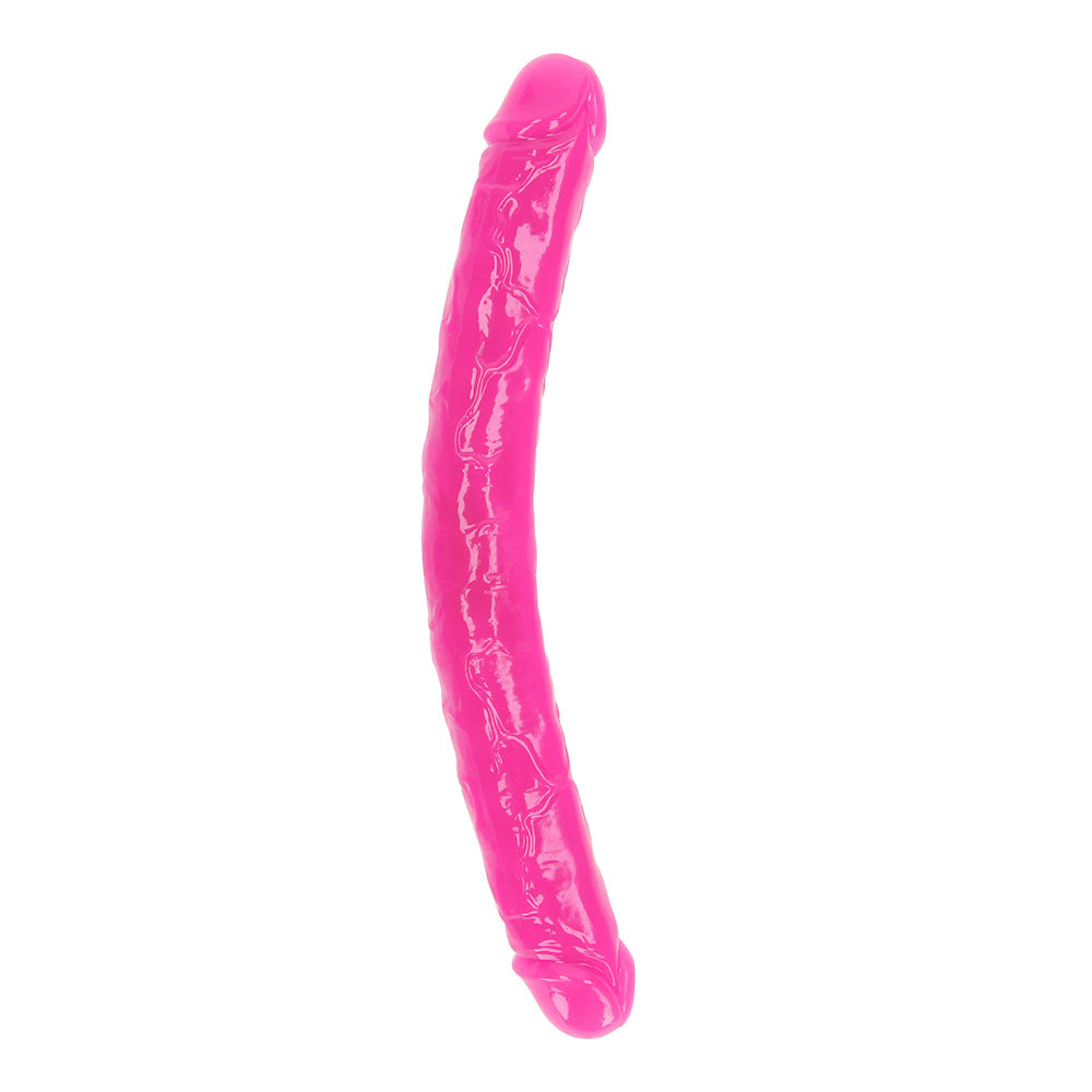 RealRock Glow in the Dark Double Dong 15 in. Dual-Ended Dildo Neon Pink - Not Very Vanilla