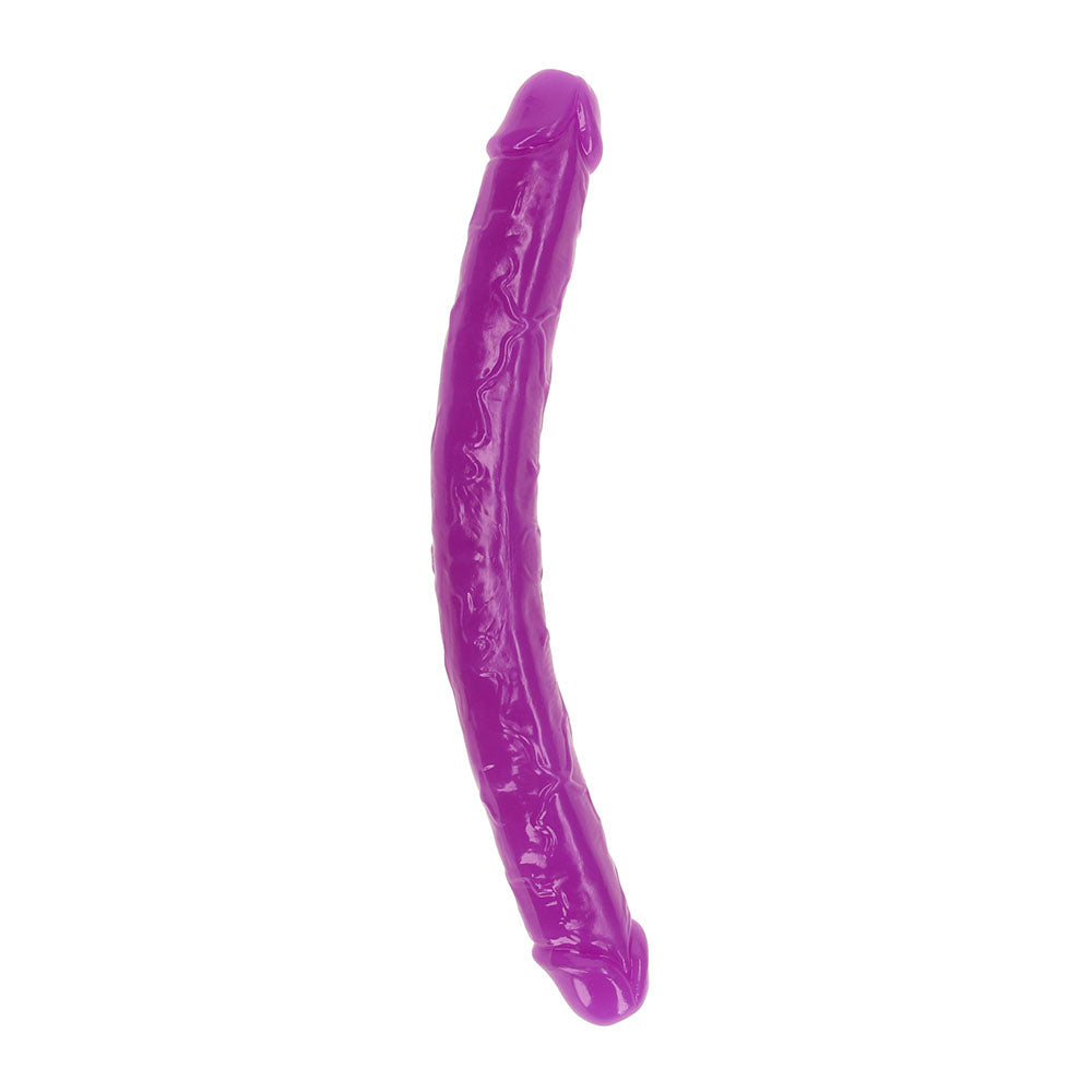 RealRock Glow in the Dark Double Dong 15 in. Dual-Ended Dildo Neon Purple - Not Very Vanilla