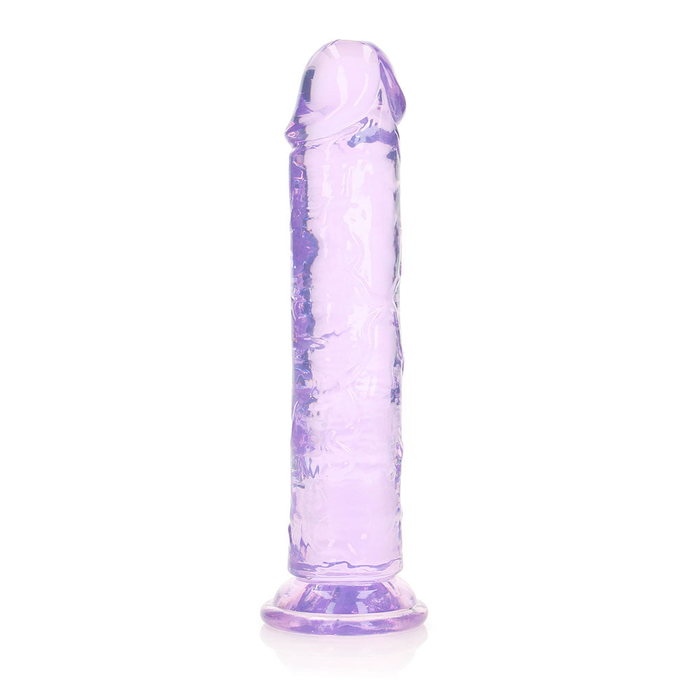 RealRock Crystal Clear Straight 8 in. Dildo Without Balls Purple - Not Very Vanilla