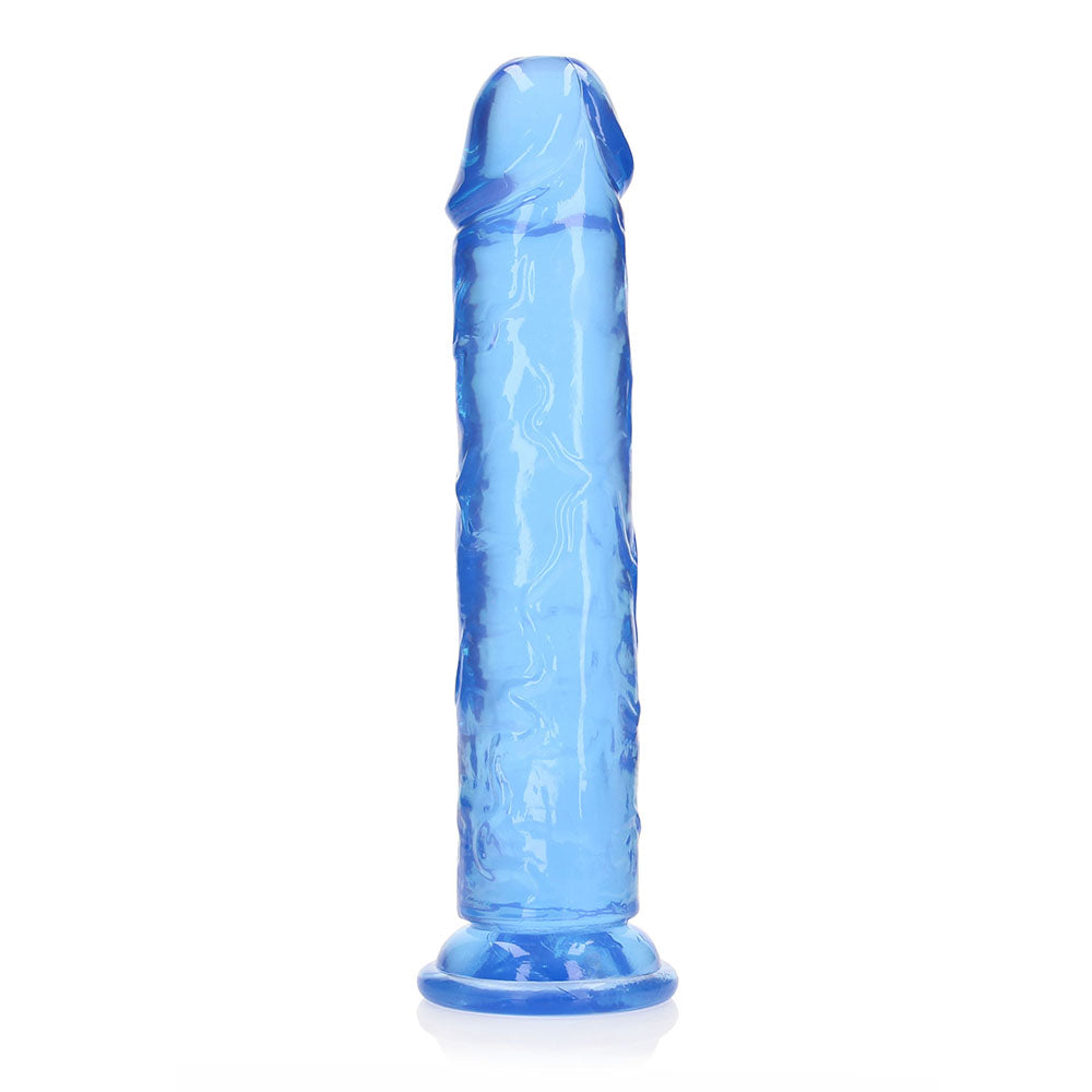 RealRock Crystal Clear Straight 10 in. Dildo Without Balls Blue - Not Very Vanilla