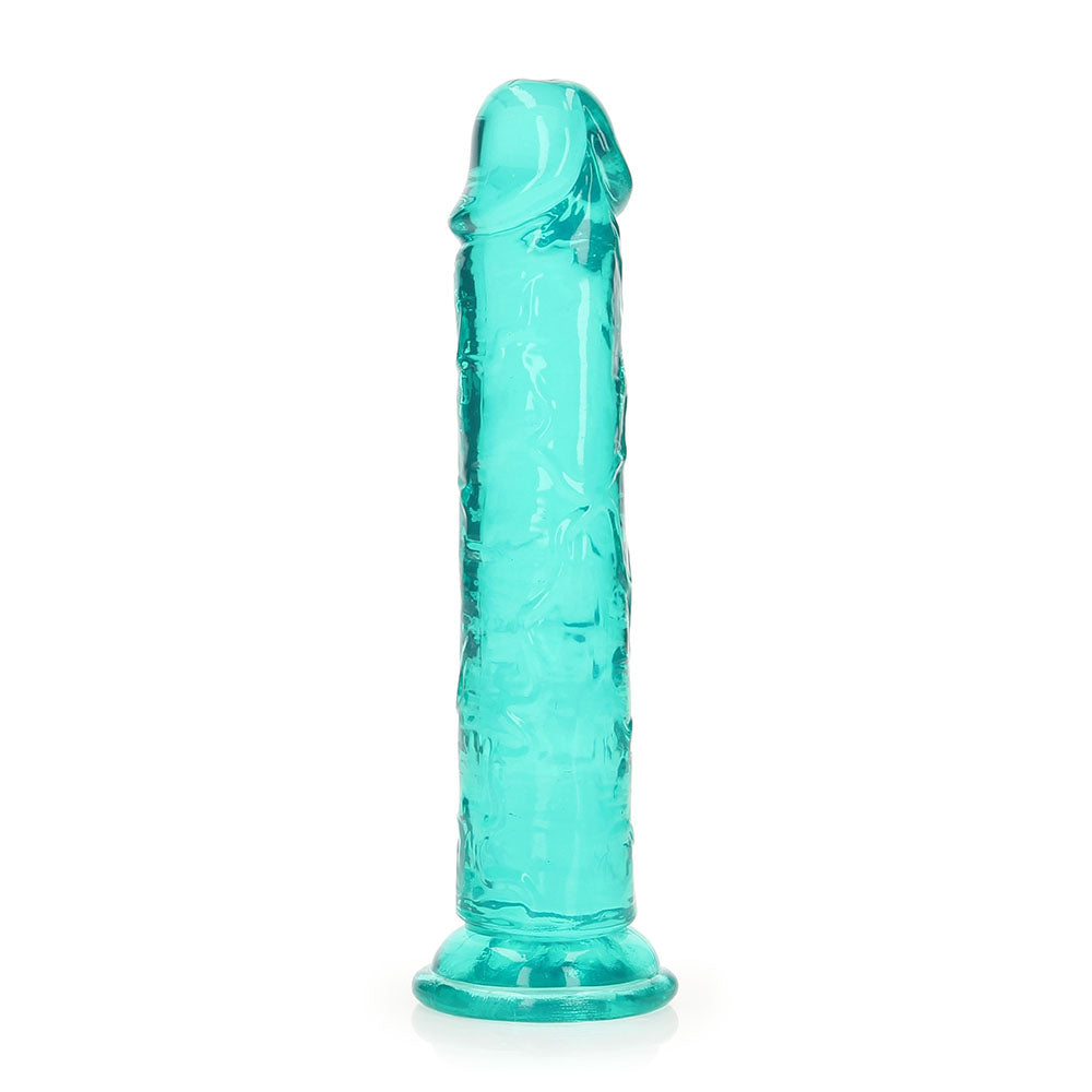 RealRock Crystal Clear Straight 7 in. Dildo Without Balls Turquoise - Not Very Vanilla