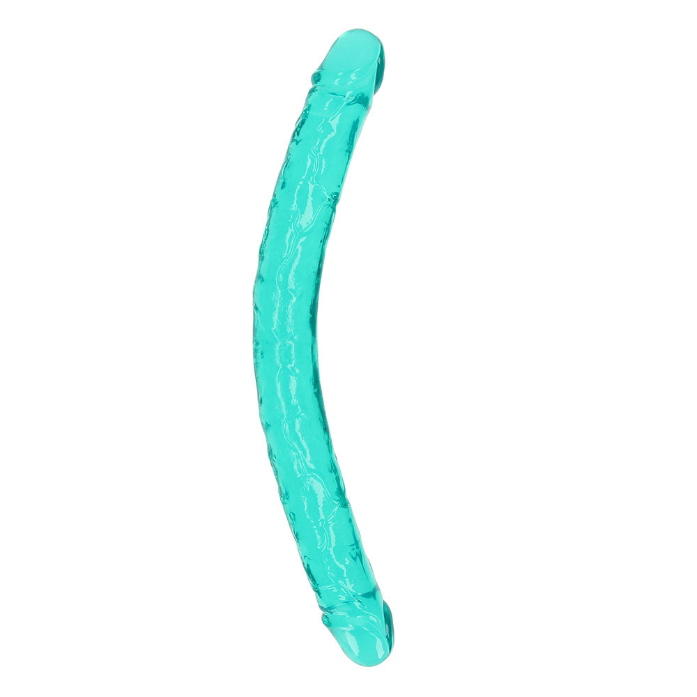 RealRock Crystal Clear Double Dong 18 in. Dual-Ended Dildo Turquoise - Not Very Vanilla