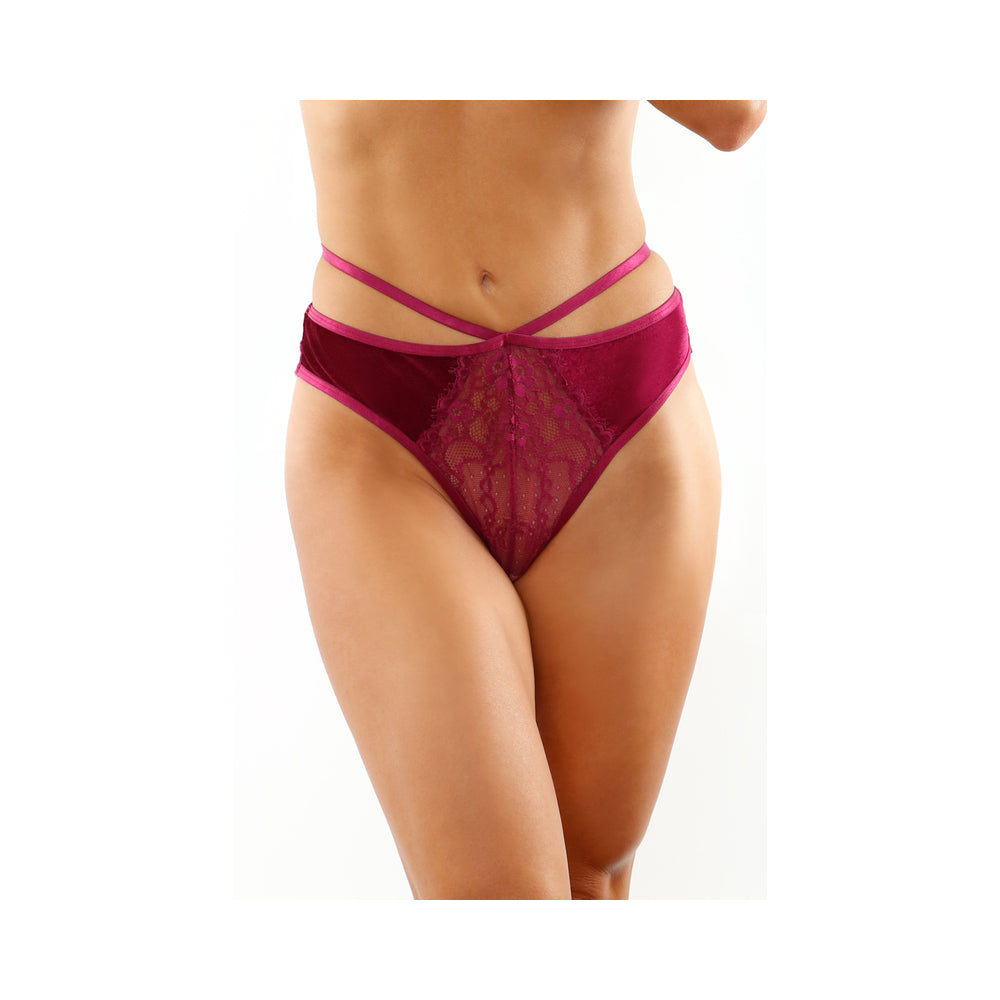 Kalina Velvet Strappy Cut-Out Thong With Keyhole Back Magenta S/M - Not Very Vanilla