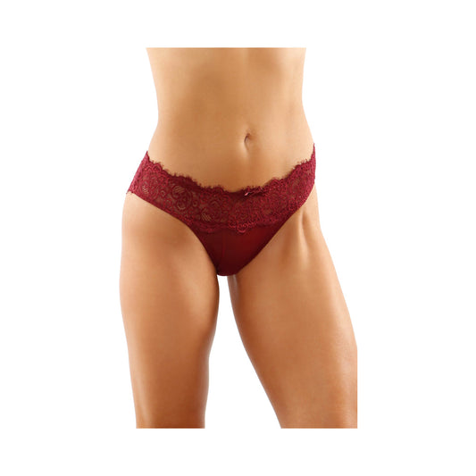 Ivy Lace Bikini Panty With Lattice Cut-Out Back Garnet S/M - Not Very Vanilla