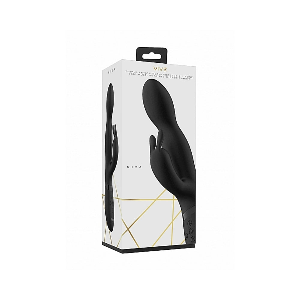 VIVE NIVA Rechargeable 360° Rotating Silicone Rabbit Vibrator Black - Not Very Vanilla