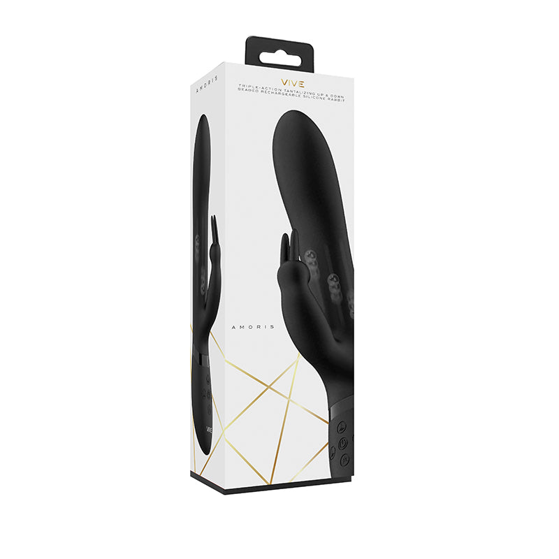 VIVE AMORIS Rechargeable Stimulating Bead Silicone Rabbit Vibrator Black - Not Very Vanilla