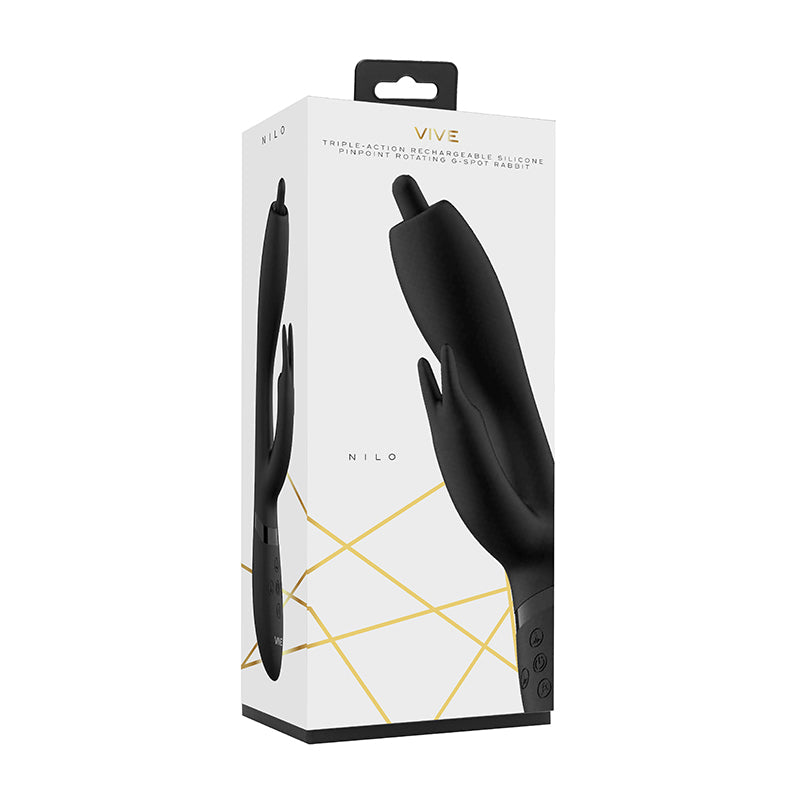 VIVE NILO Rechargeable Pinpoint Rotating Siilicone Rabbit Vibrator Black - Not Very Vanilla