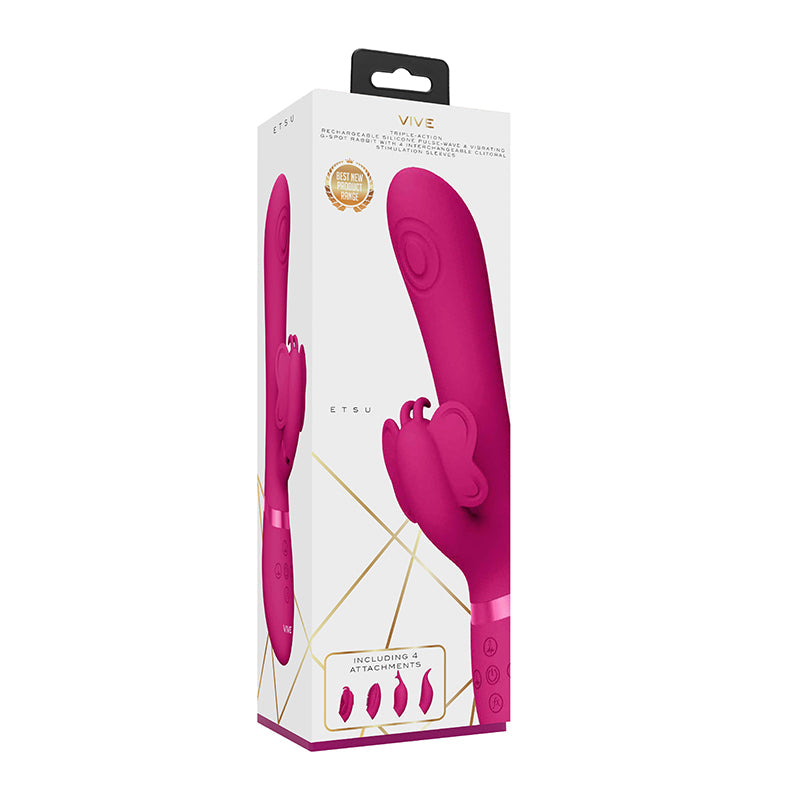 VIVE ETSU Pulse-Wave Rabbit Vibrator With Interchangeable Clitoral Sleeves Pink - Not Very Vanilla