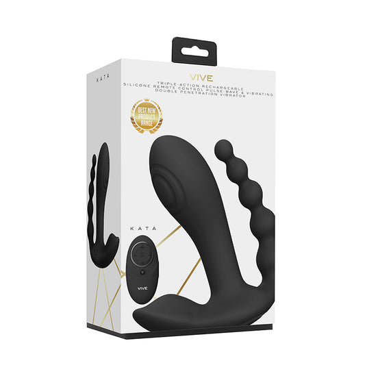 VIVE KATA Rechargeable Remote-Controlled Triple Motor Pulse-Wave Dual Entry Vibrator Black - Not Very Vanilla