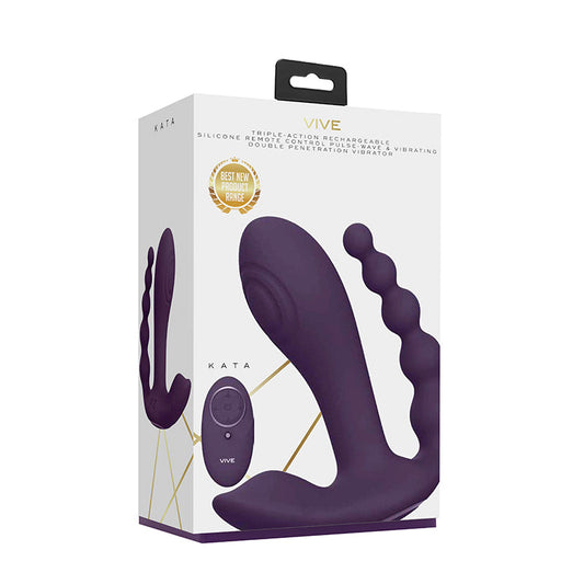 VIVE KATA Rechargeable Remote-Controlled Triple Motor Pulse-Wave Dual Entry Vibrator Purple - Not Very Vanilla