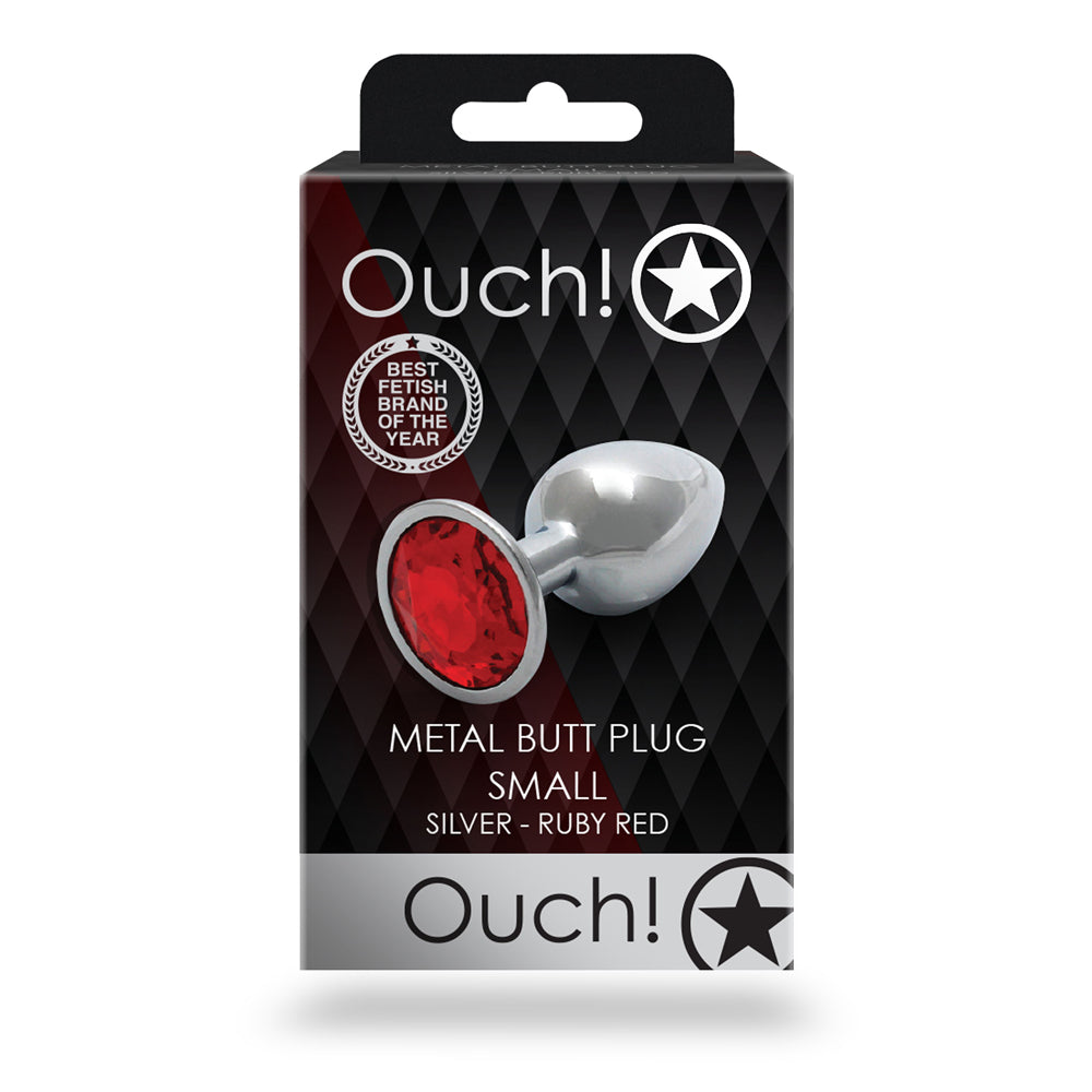 Shots Ouch! Round Gem Butt Plug Small Silver/Ruby Red - Not Very Vanilla