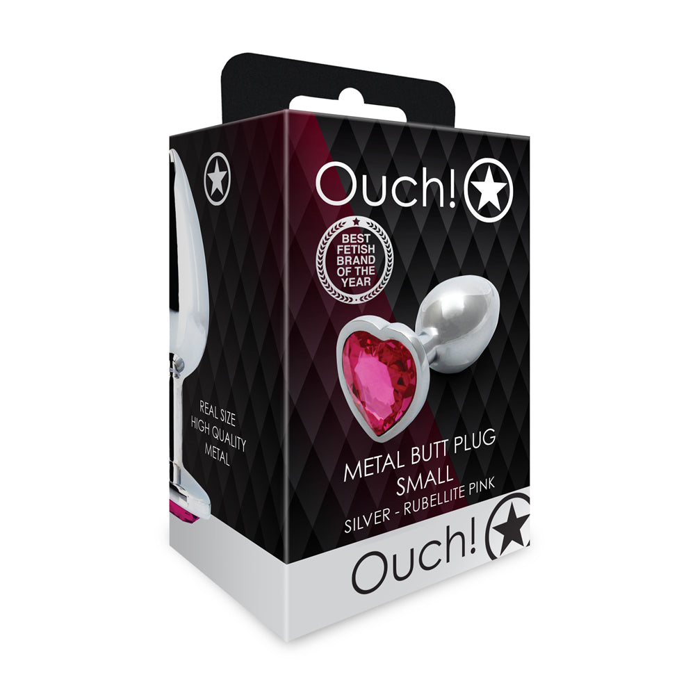 Shots Ouch! Heart Gem Butt Plug Small Silver/Rubellite Pink - Not Very Vanilla