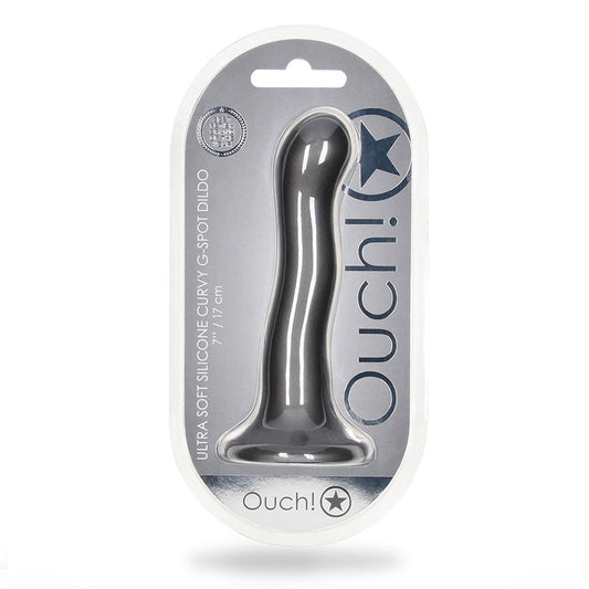 Shots Ouch! Ultra Soft Silicone 7 in. Curvy G-Spot Dildo Gunmetal - Not Very Vanilla