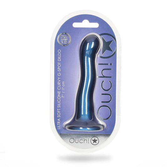 Shots Ouch! Ultra Soft Silicone 7 in. Curvy G-Spot Dildo Metallic Blue - Not Very Vanilla