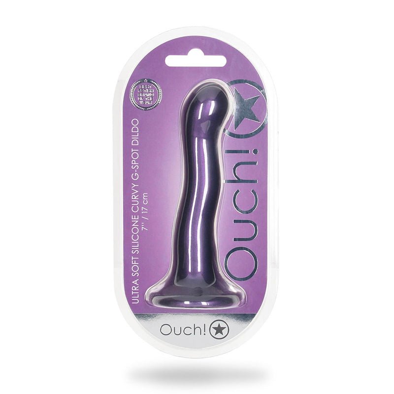 Shots Ouch! Ultra Soft Silicone 7 in. Curvy G-Spot Dildo Metallic Purple - Not Very Vanilla